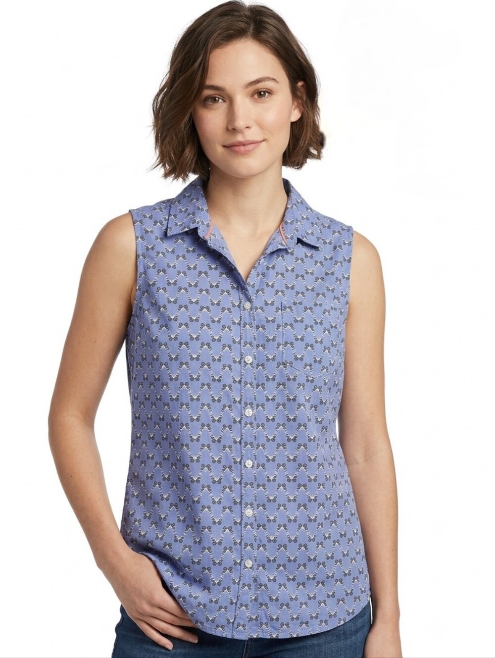 St Johns Bay Cotton Blue Sleeveless Button-up Butterfly pattern top Sz 1X